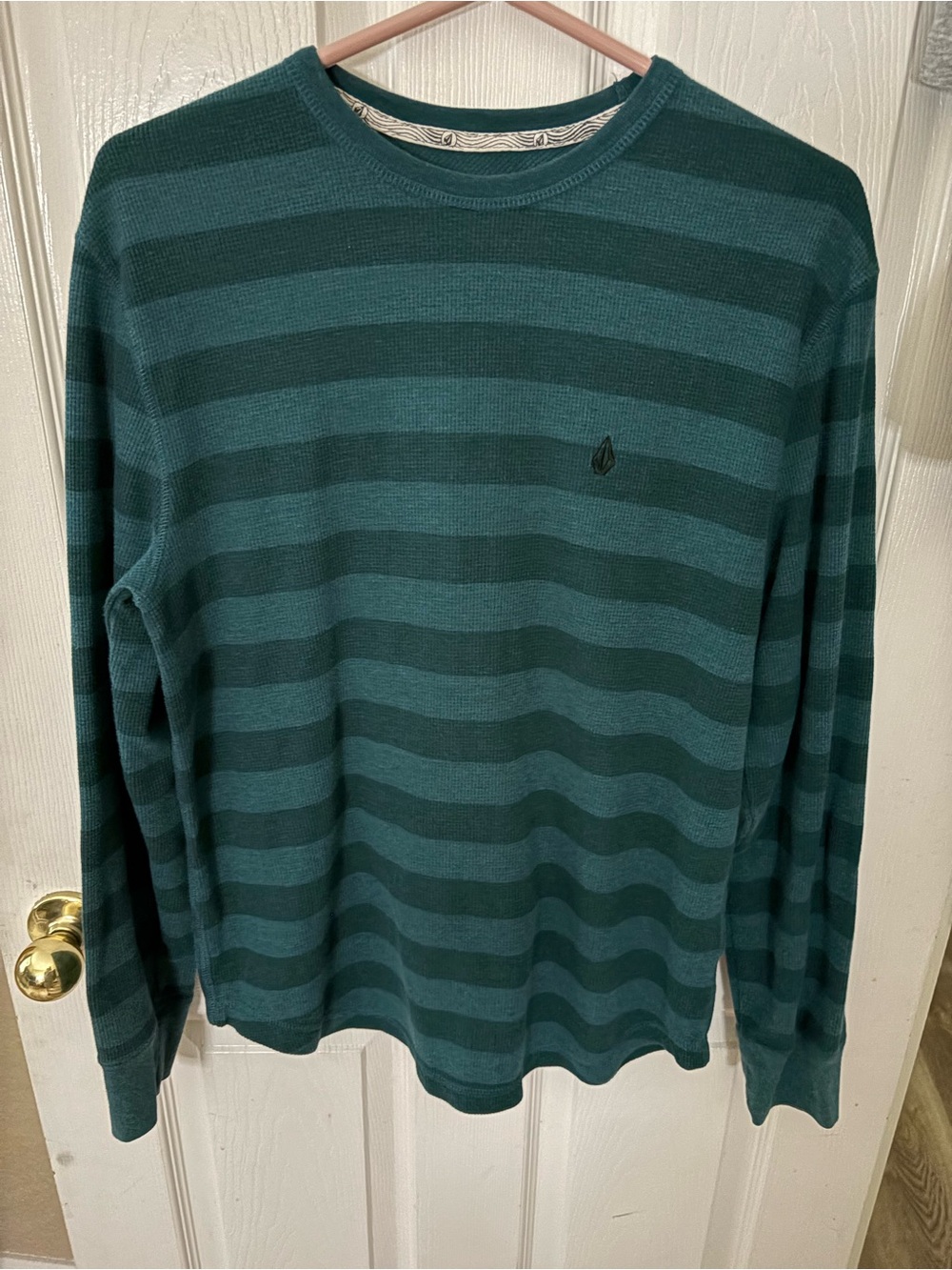 Volcom Men's Teal Striped Crewneck Sweater - Dark Teal & Teal